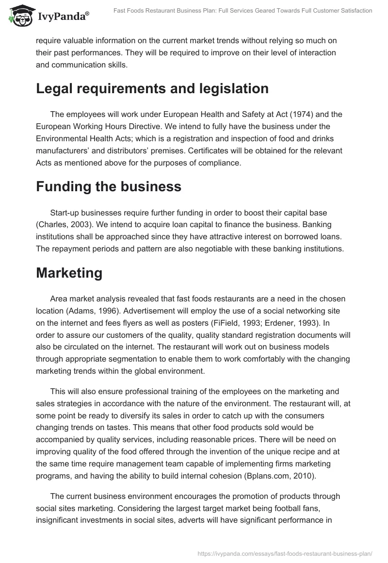 Fast Foods Restaurant Business Plan: Full Services Geared Towards Full Customer Satisfaction. Page 4