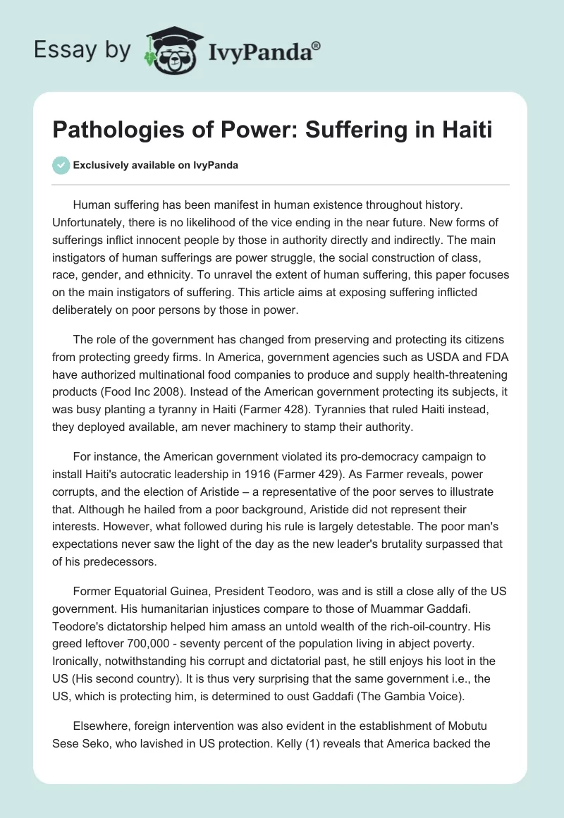 Pathologies of Power: Suffering in Haiti. Page 1