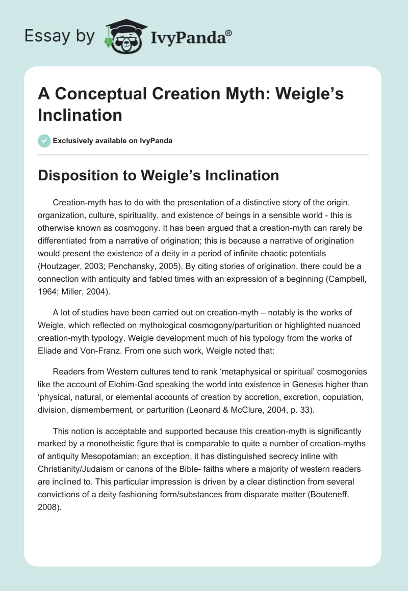 A Conceptual Creation Myth: Weigle’s Inclination. Page 1