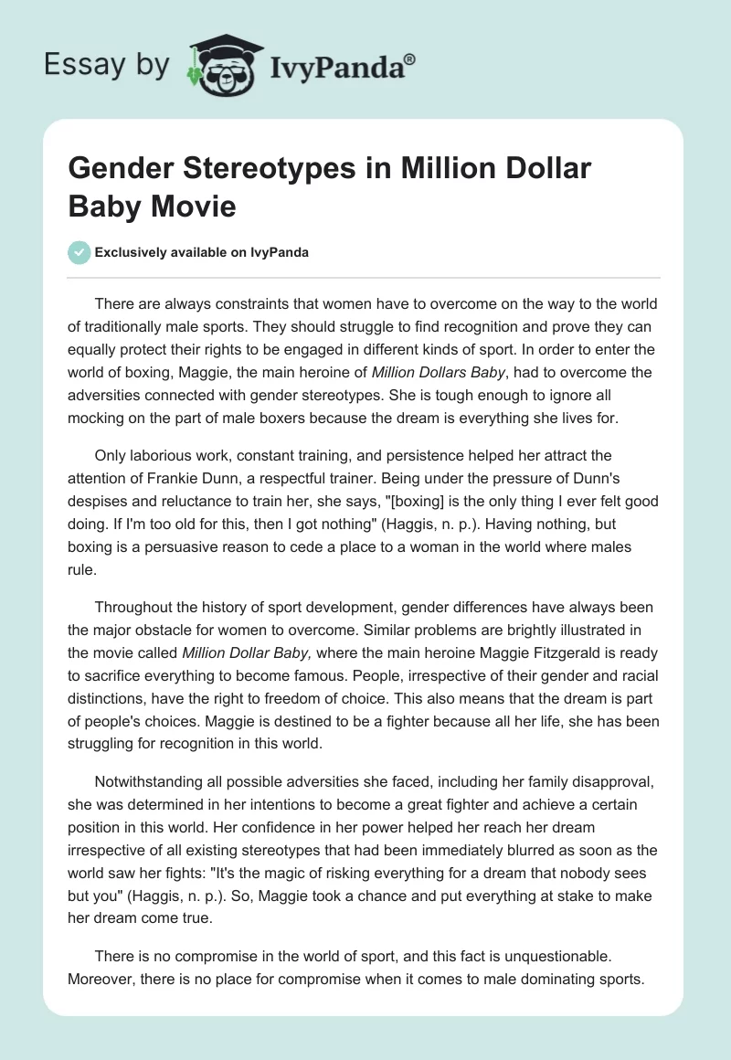 Gender Stereotypes in "Million Dollar Baby" Movie. Page 1