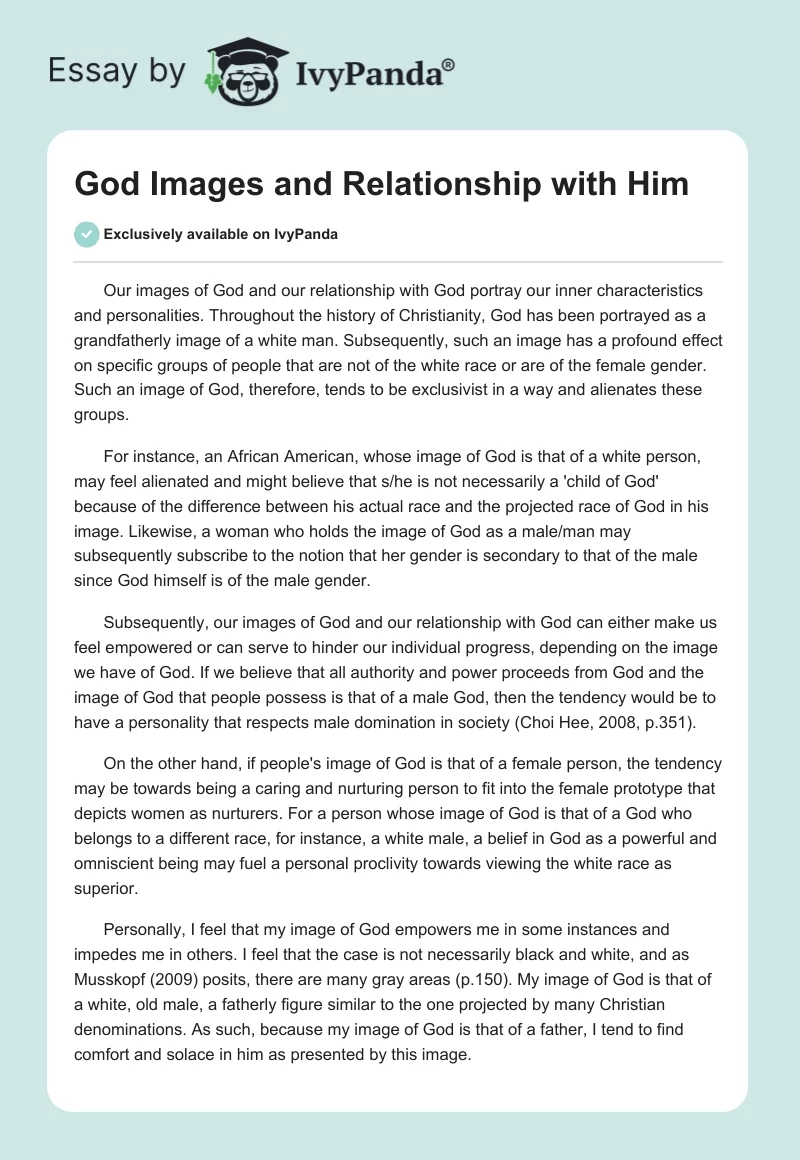 God Images and Relationship with Him. Page 1