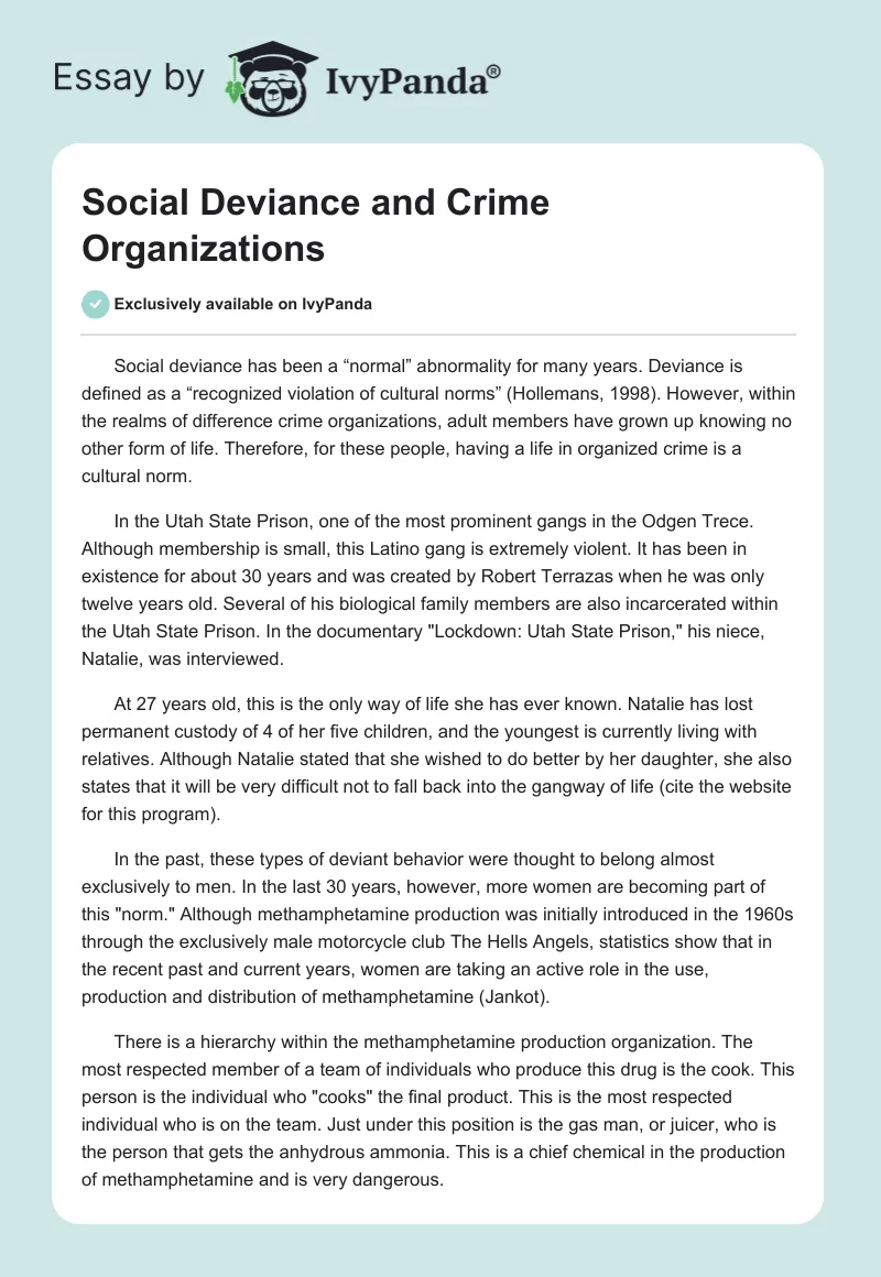 Social Deviance and Crime Organizations. Page 1