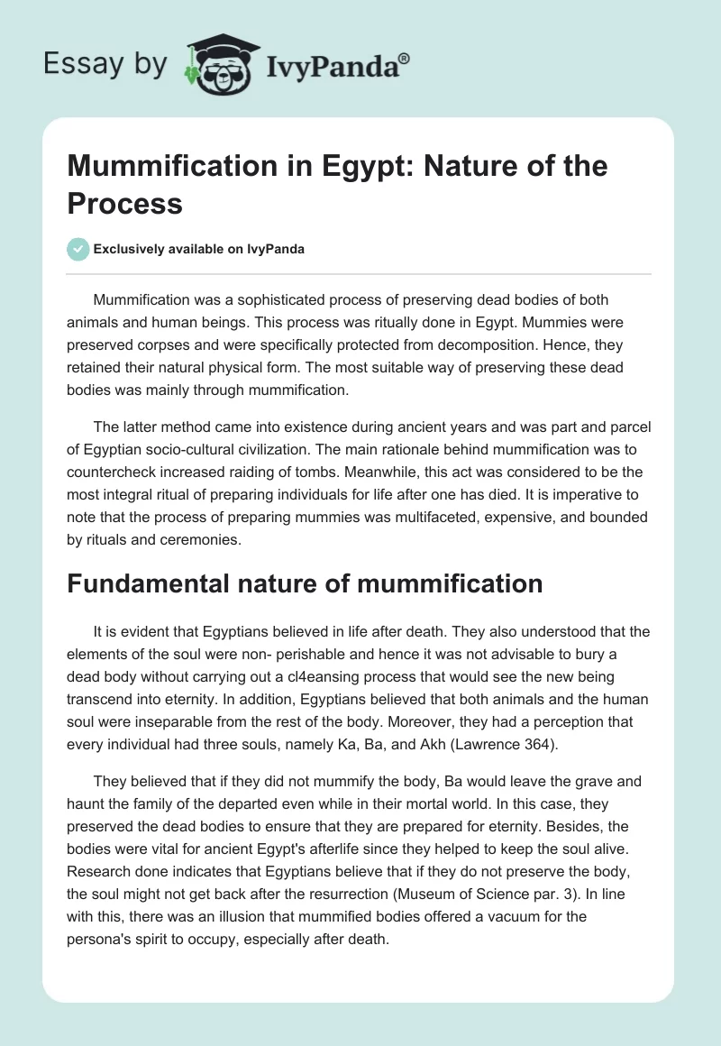 Mummification in Egypt: Nature of the Process. Page 1