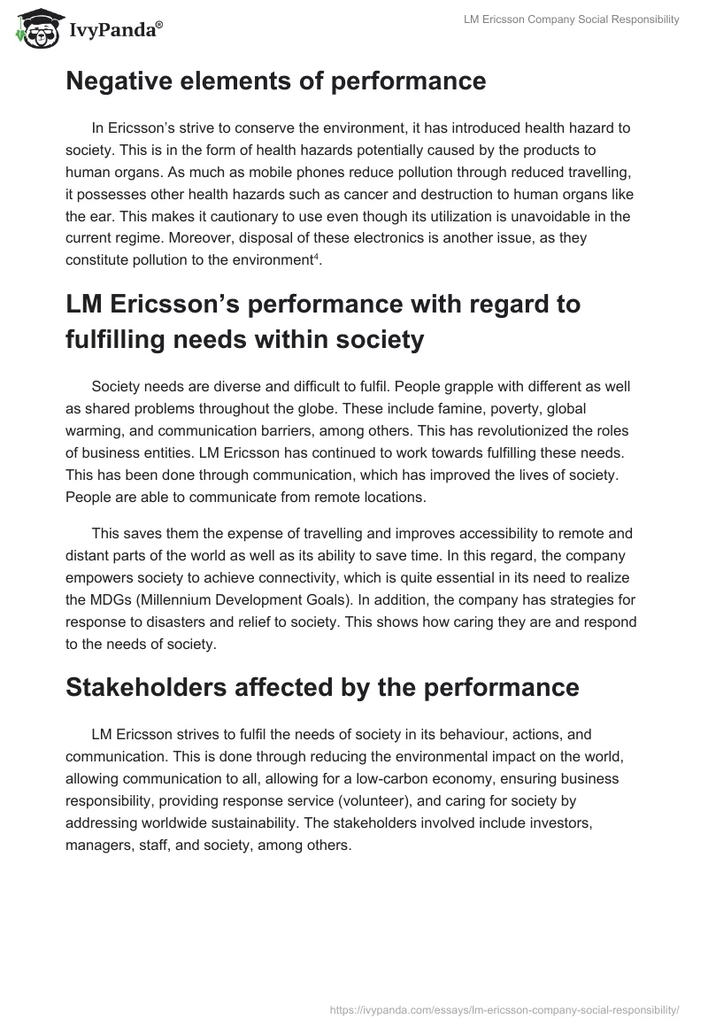 LM Ericsson Company Social Responsibility. Page 4