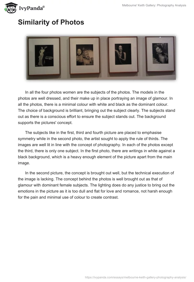 Melbourne' Keith Gallery: Photography Analysis. Page 2