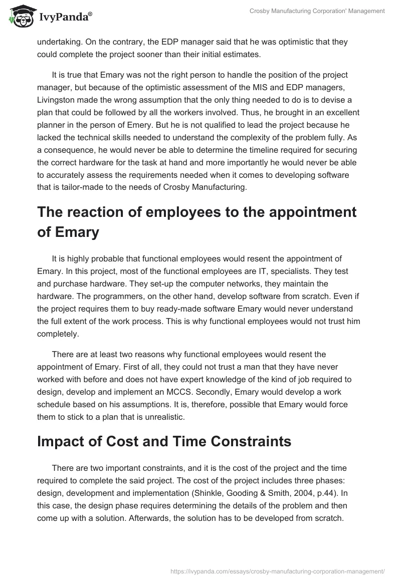 Crosby Manufacturing Corporation' Management. Page 2