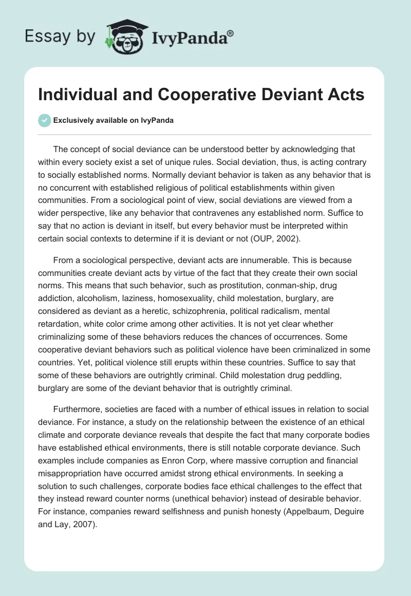 Individual and Cooperative Deviant Acts. Page 1