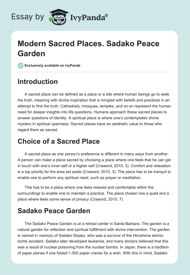 Modern Sacred Places. Sadako Peace Garden. Page 1