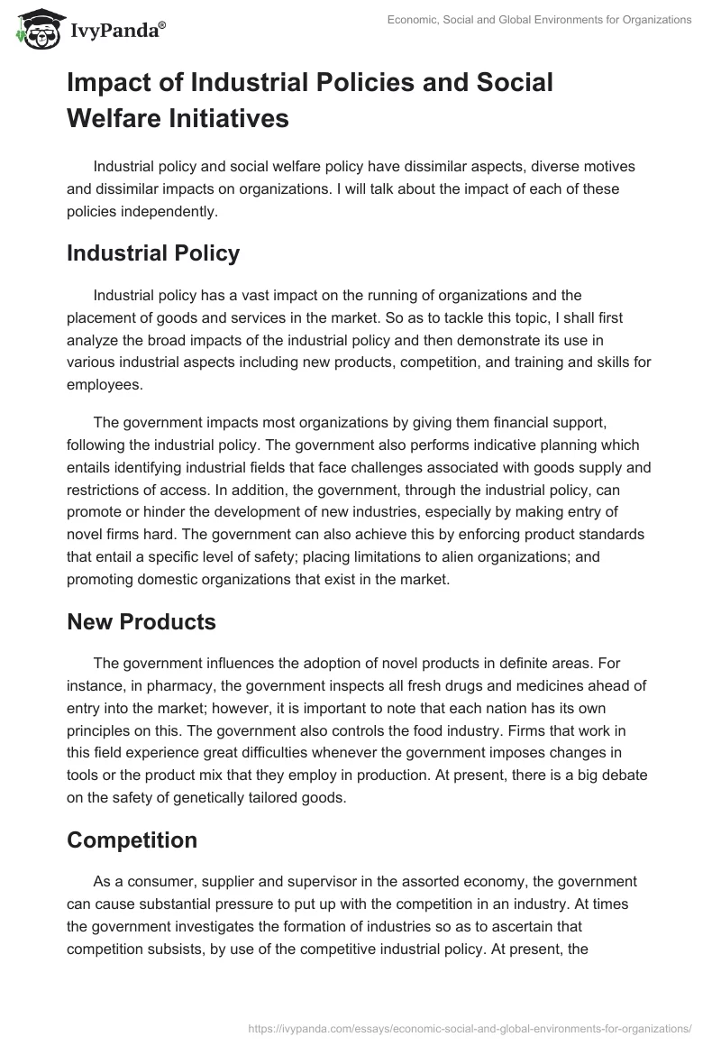 Economic, Social and Global Environments for Organizations. Page 5