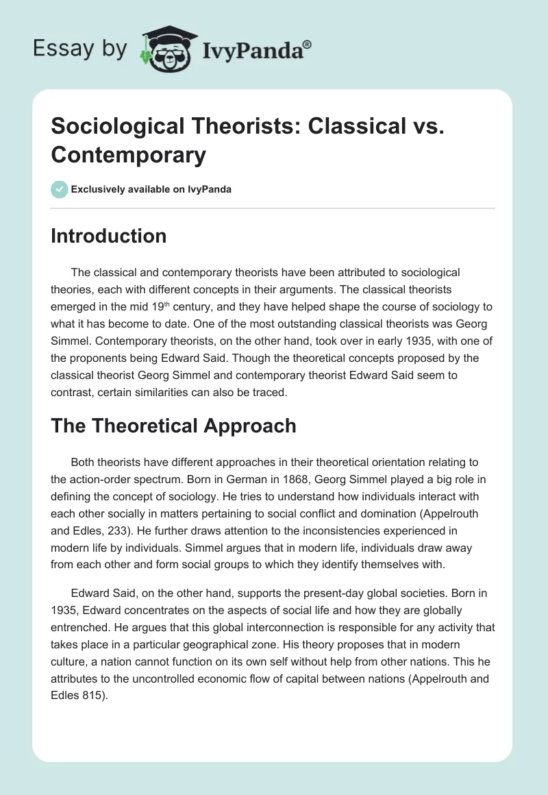 Sociological Theorists: Classical vs. Contemporary. Page 1