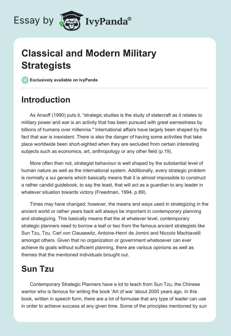 Classical and Modern Military Strategists. Page 1