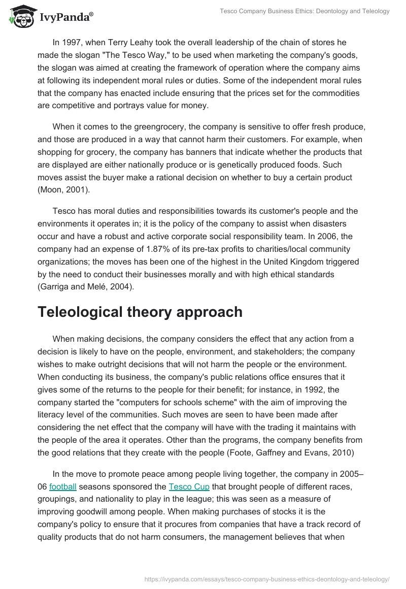 Tesco Company Business Ethics: Deontology and Teleology. Page 2