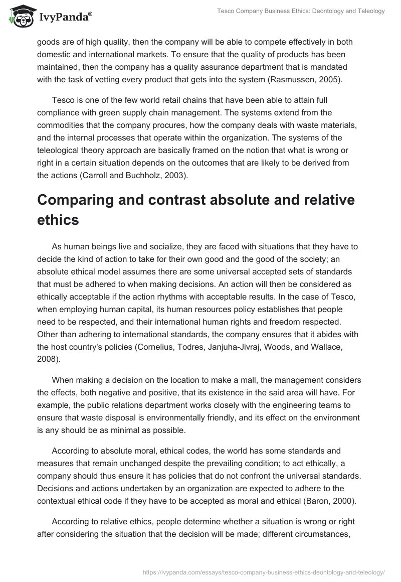Tesco Company Business Ethics: Deontology and Teleology. Page 3