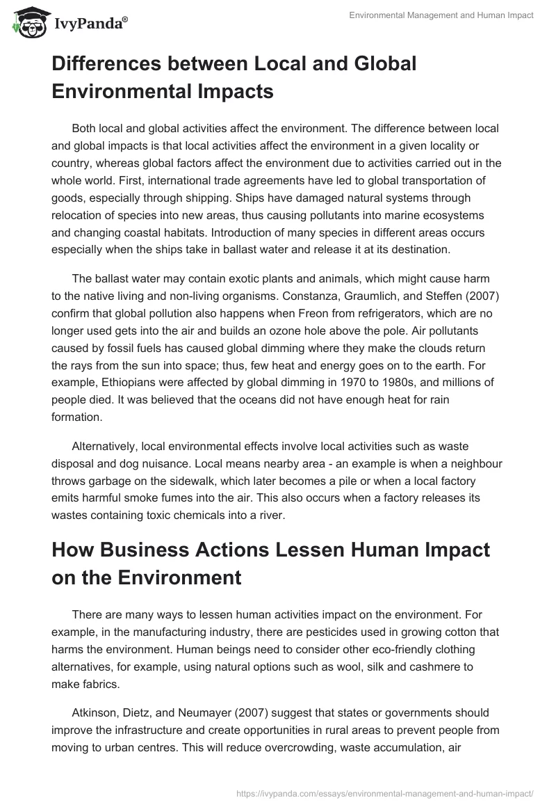 Environmental Management and Human Impact. Page 4