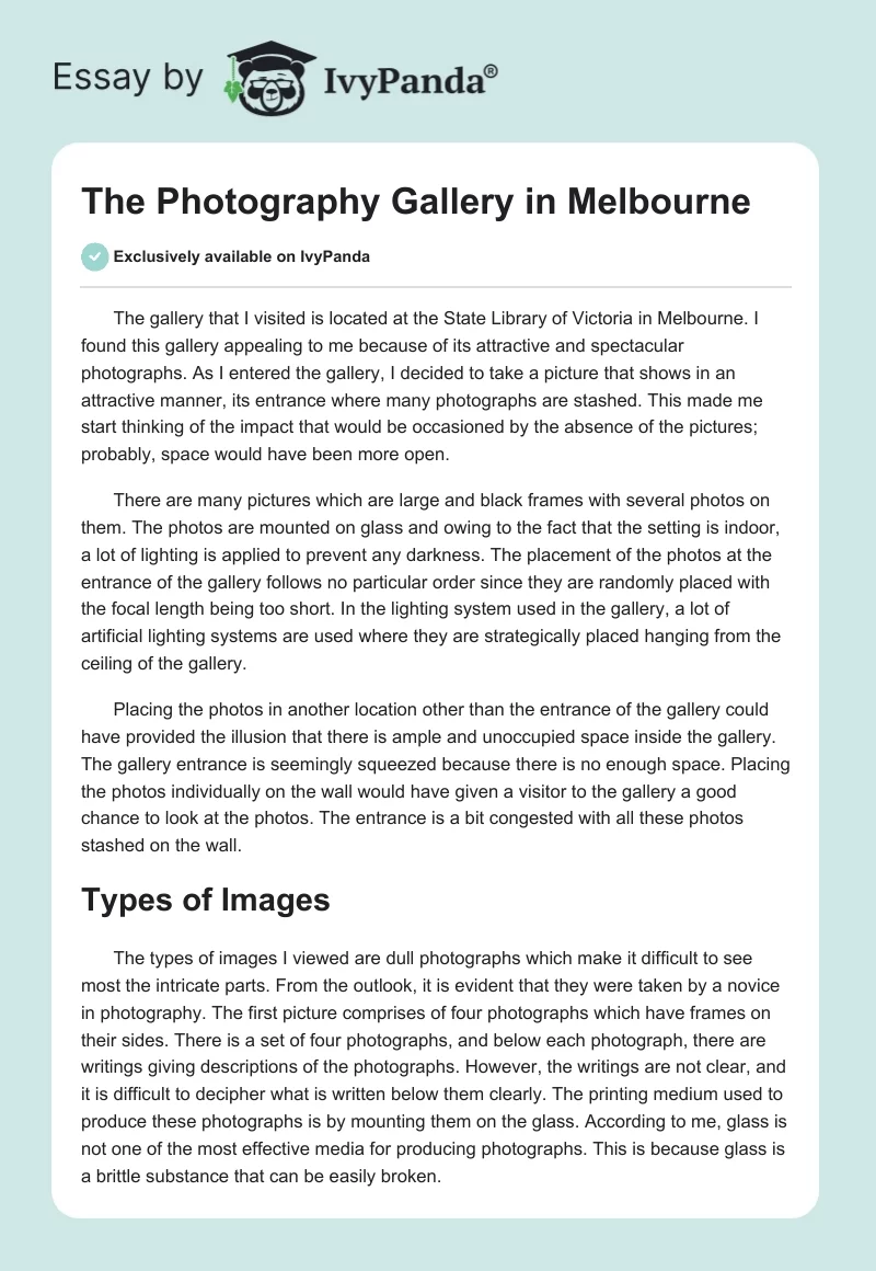 The Photography Gallery in Melbourne. Page 1