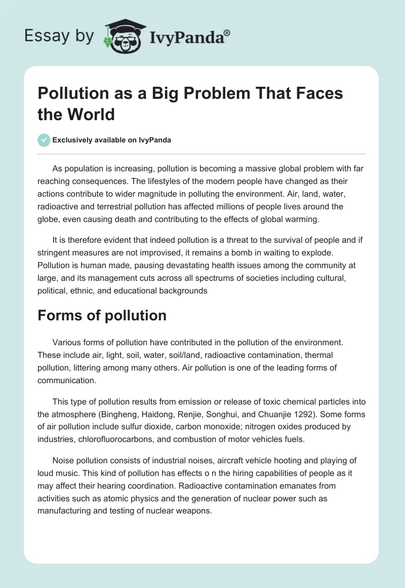 Pollution as a Big Problem That Faces the World. Page 1