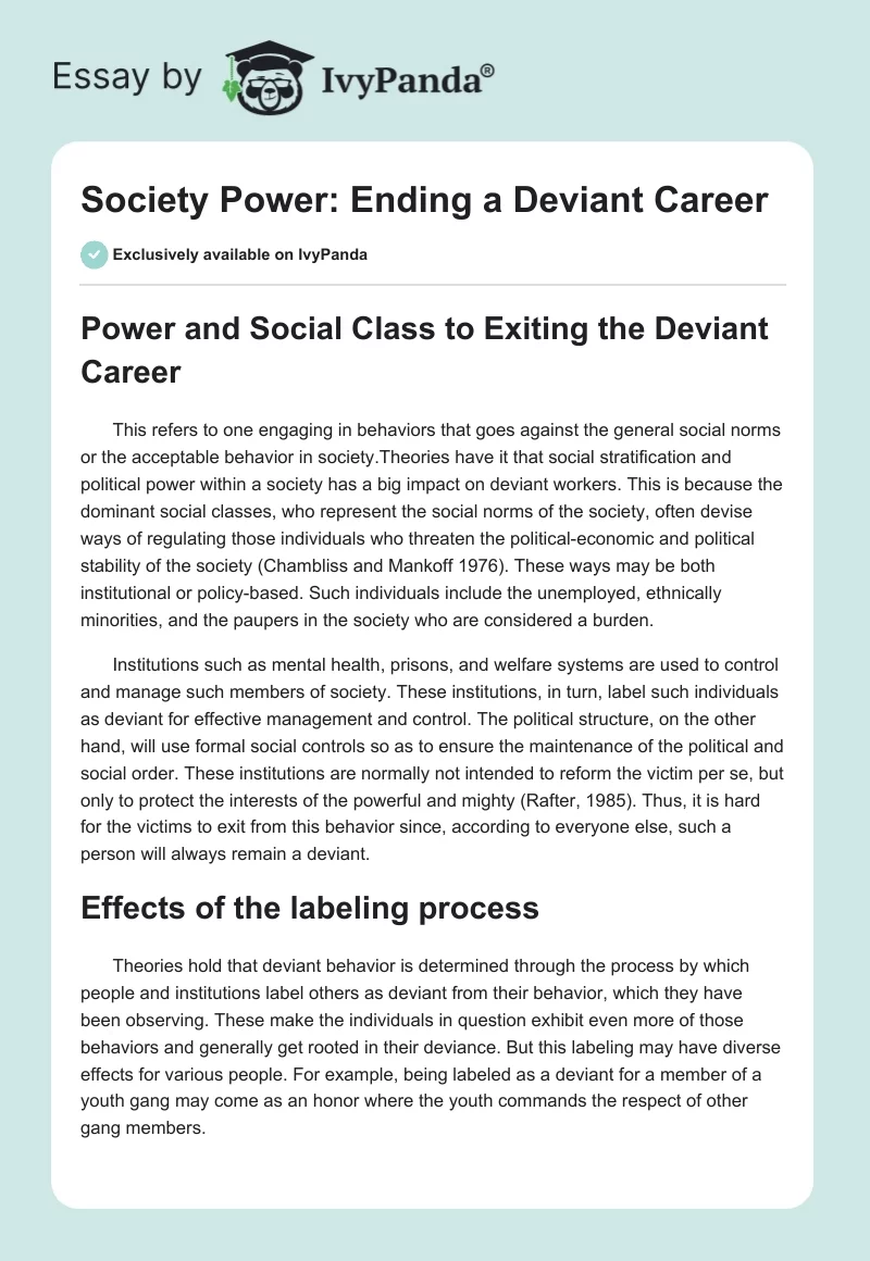 Society Power: Ending a Deviant Career. Page 1