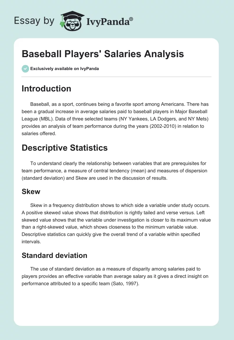 Baseball Players' Salaries Analysis. Page 1