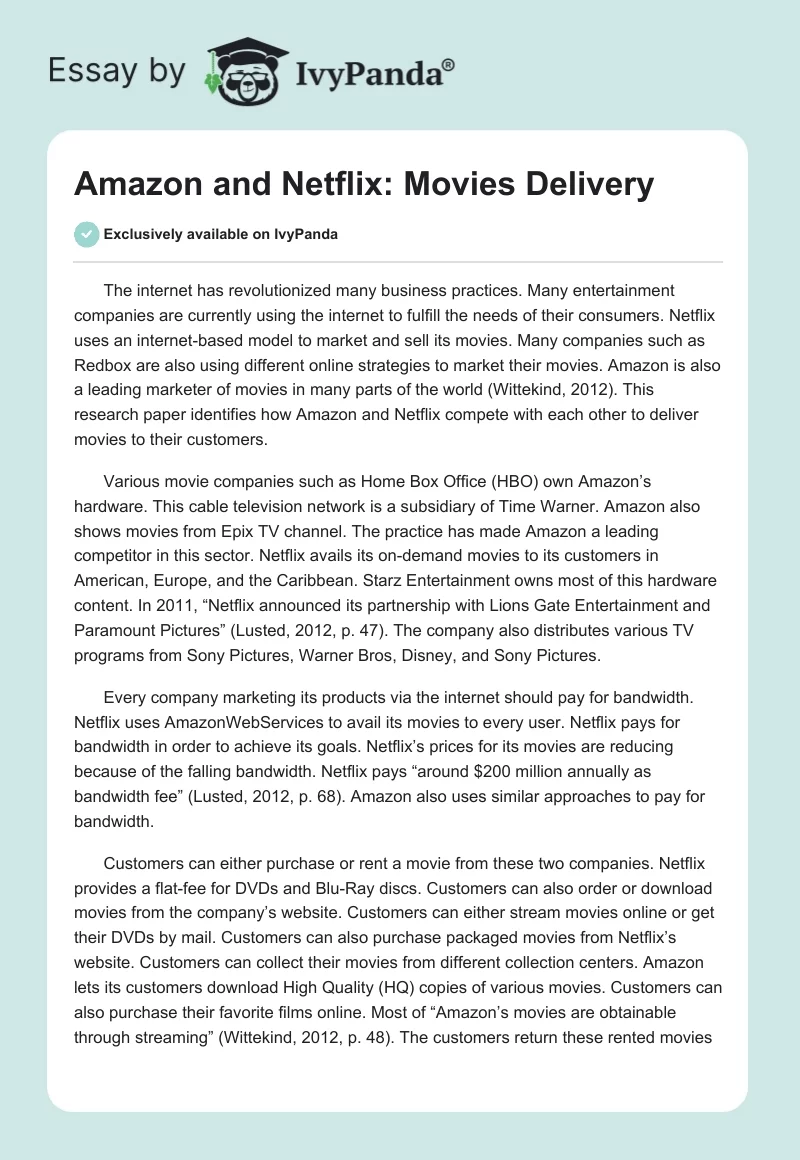 Amazon and Netflix: Movies Delivery. Page 1