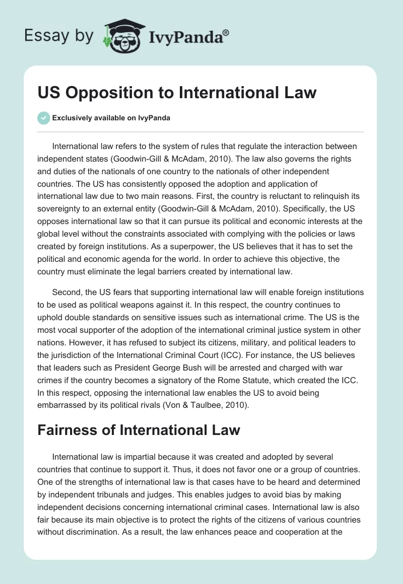 US Opposition to International Law. Page 1