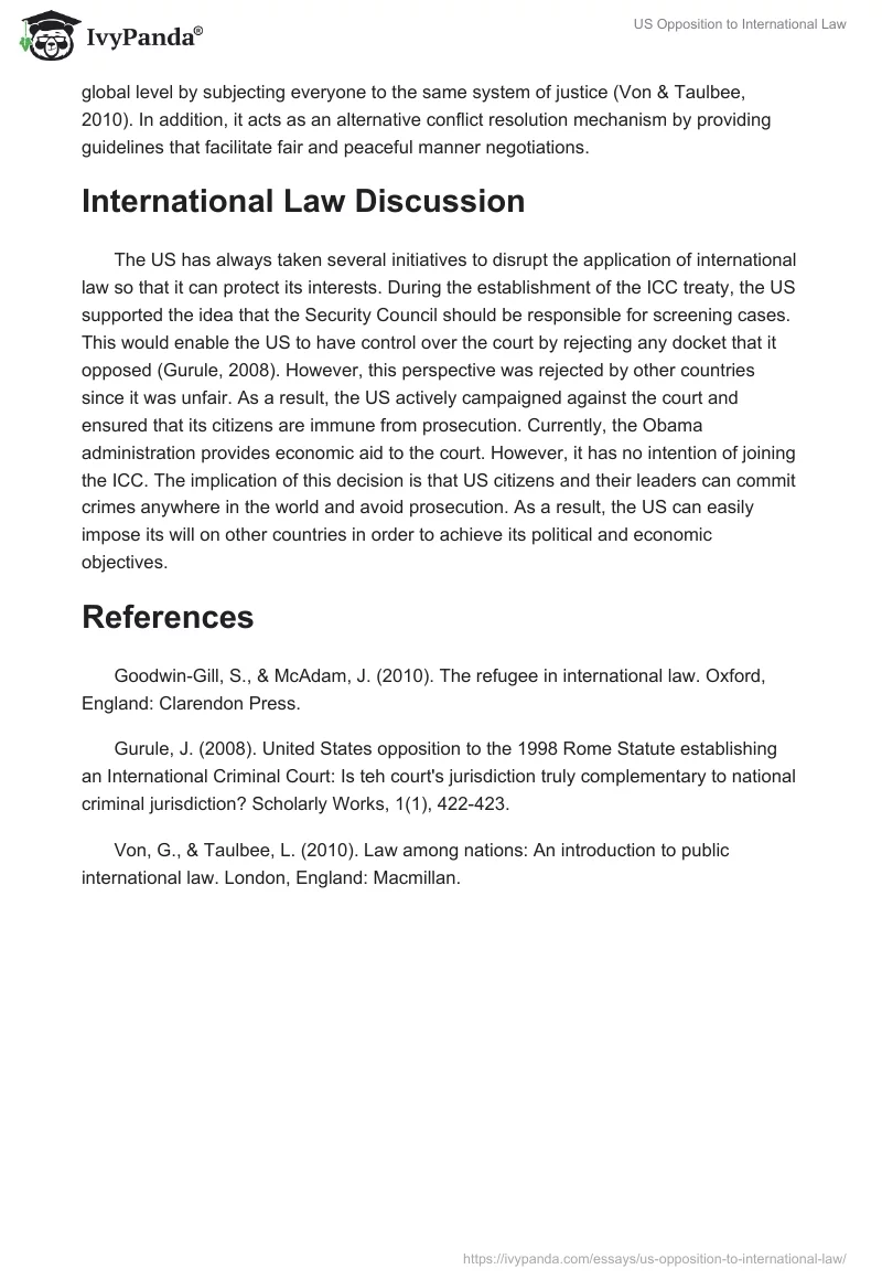 US Opposition to International Law. Page 2