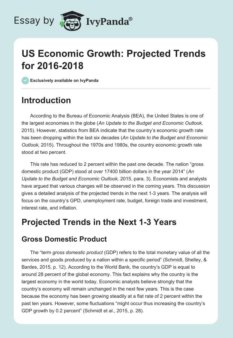 US Economic Growth: Projected Trends for 2016-2018. Page 1