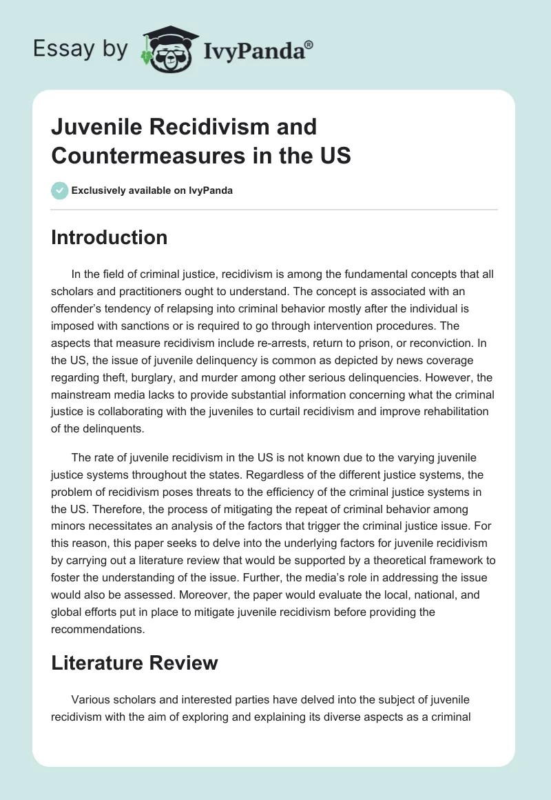 Juvenile Recidivism and Countermeasures in the US. Page 1