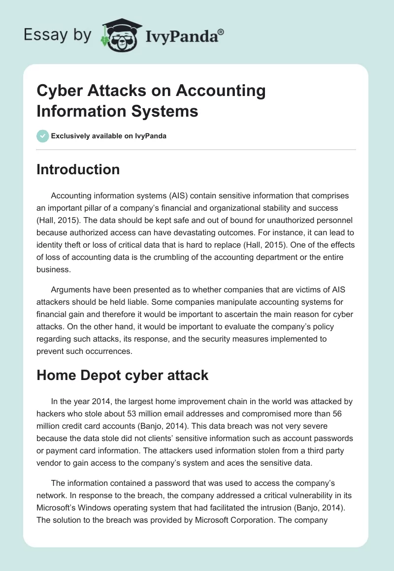 Cyber Attacks on Accounting Information Systems. Page 1