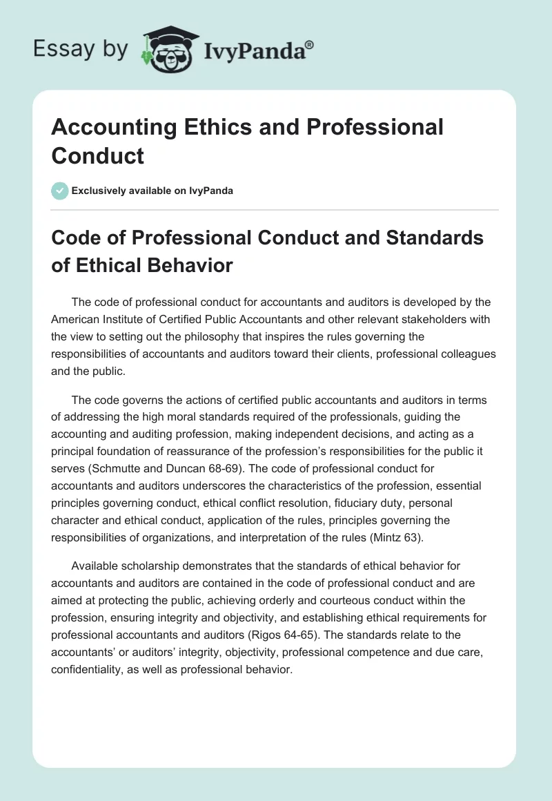 Accounting Ethics and Professional Conduct. Page 1