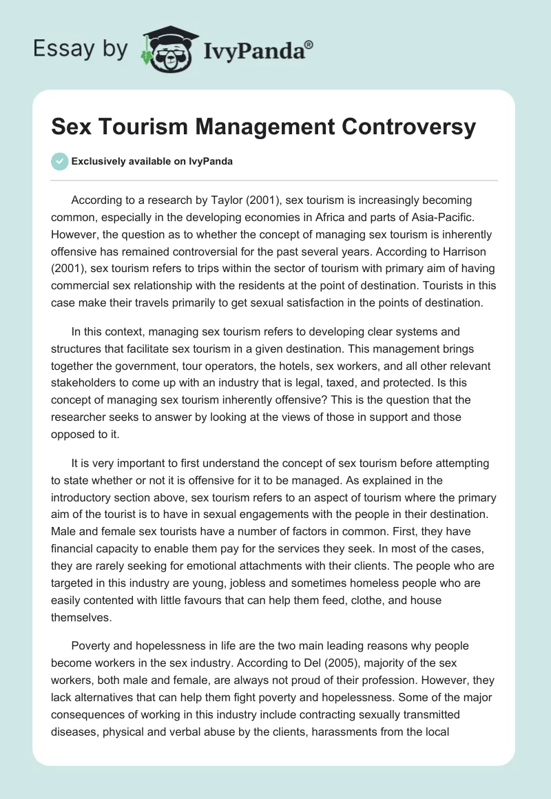 Sex Tourism Management Controversy. Page 1