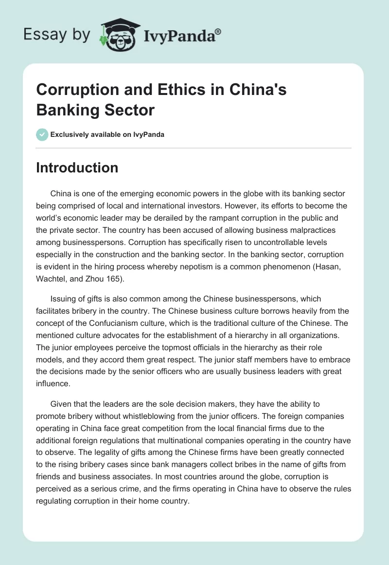 Corruption and Ethics in China's Banking Sector. Page 1