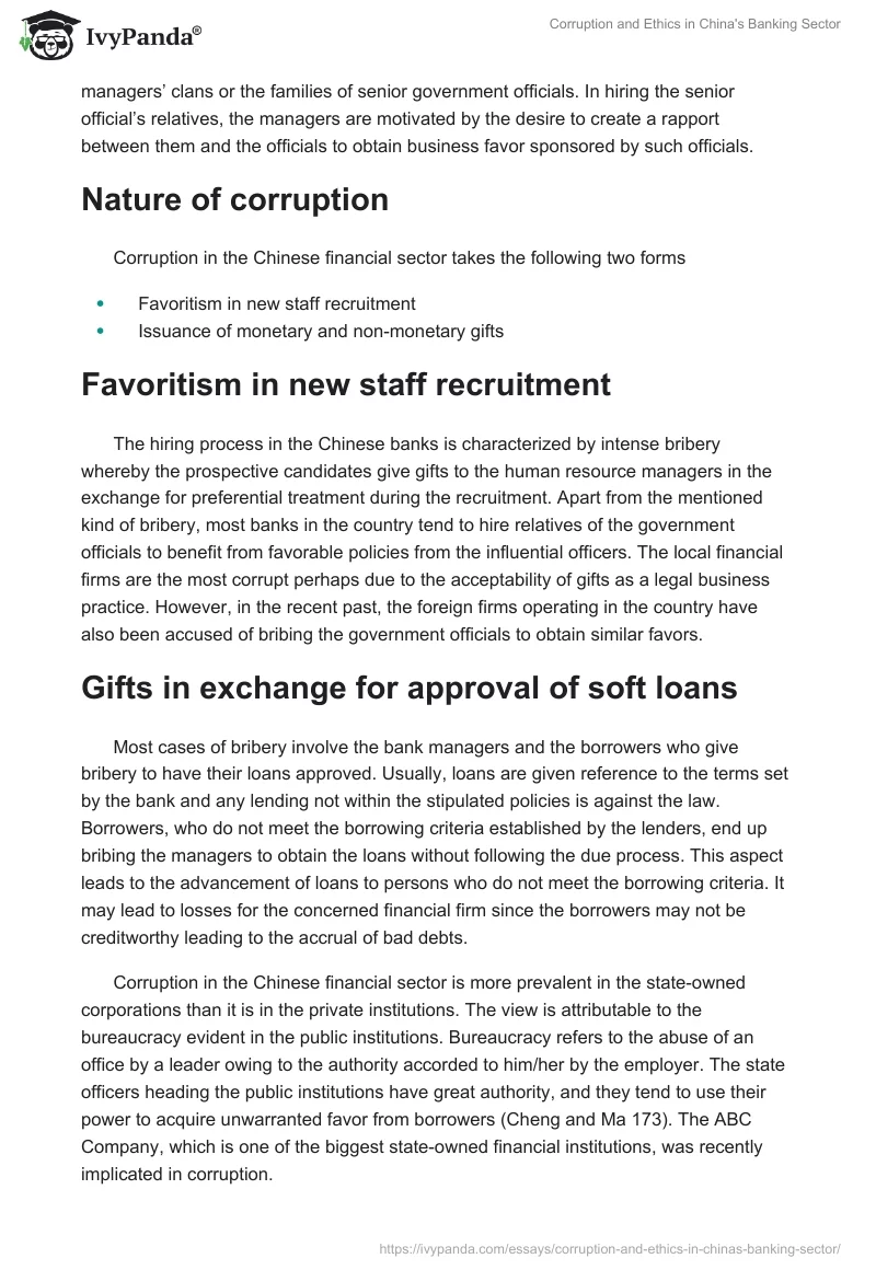 Corruption and Ethics in China's Banking Sector. Page 5