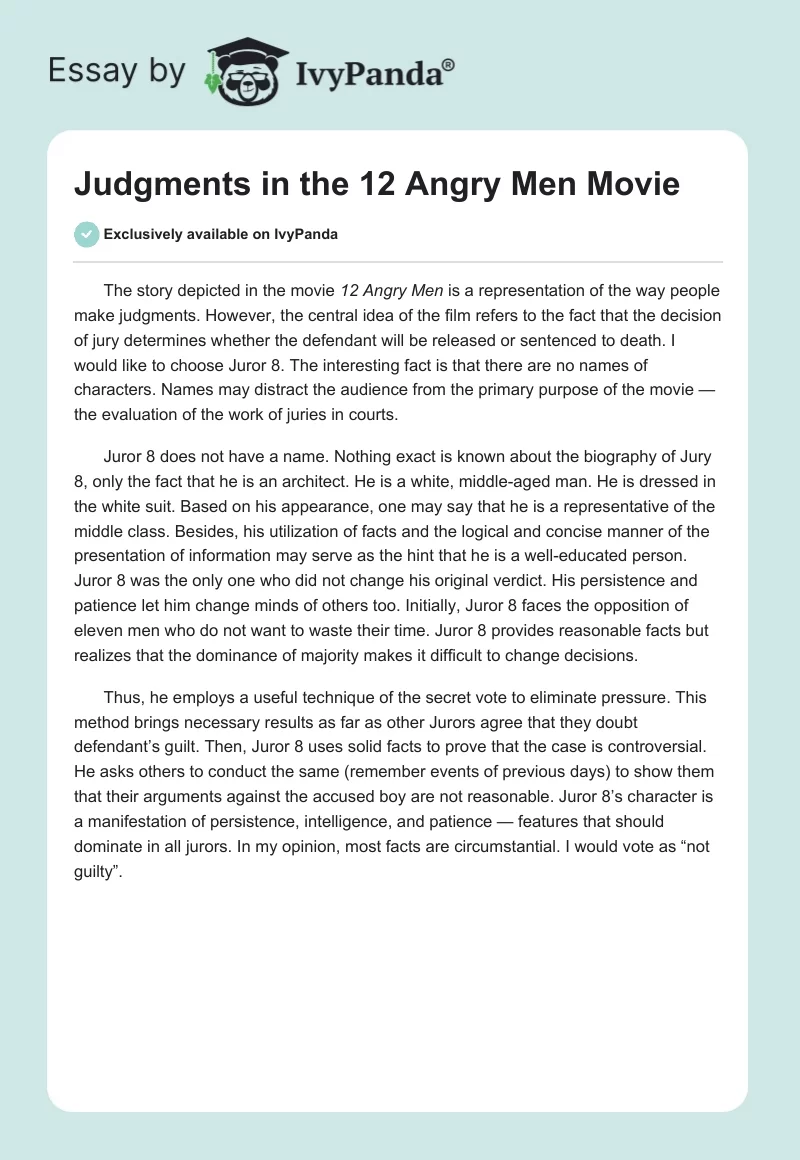 Judgments in the "12 Angry Men" Movie. Page 1