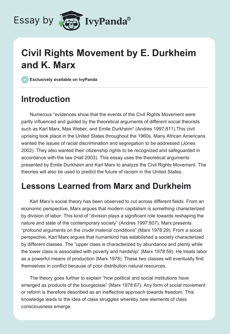 Civil Rights Movement by E. Durkheim and K. Marx. Page 1