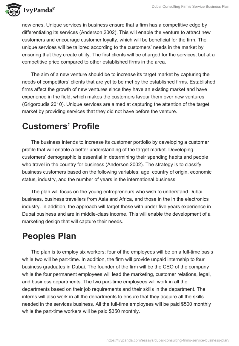 Dubai Consulting Firm's Service Business Plan. Page 2