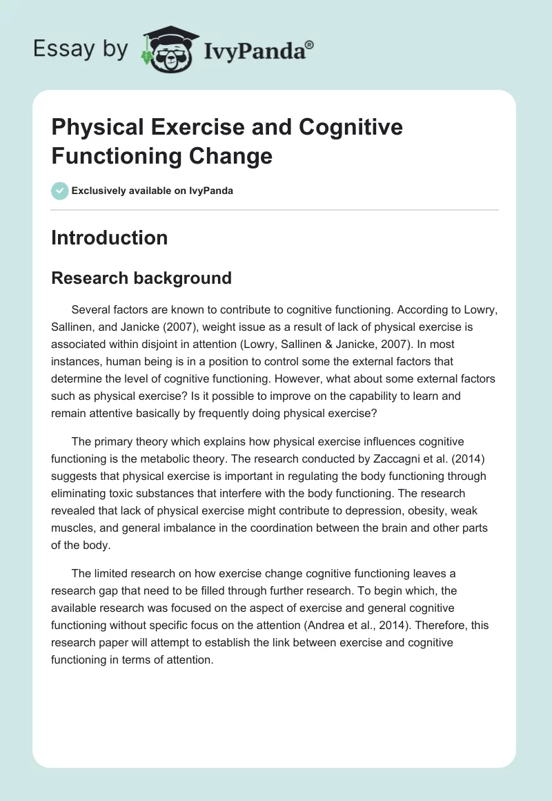 Physical Exercise and Cognitive Functioning Change. Page 1