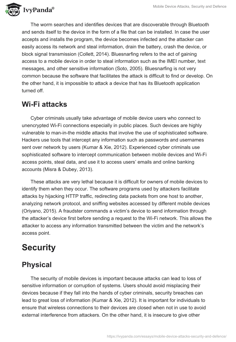 Mobile Device Attacks, Security and Defence. Page 2