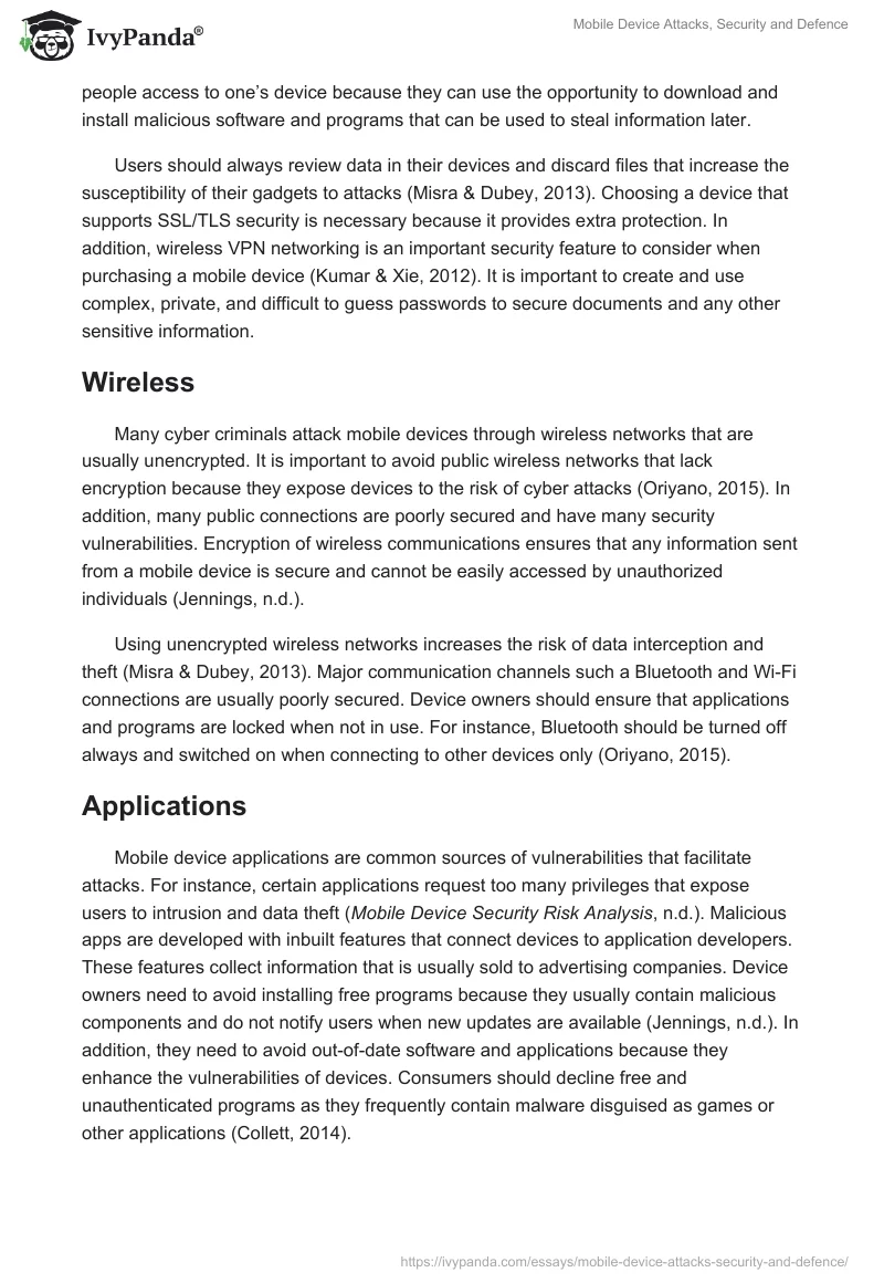 Mobile Device Attacks, Security and Defence. Page 3