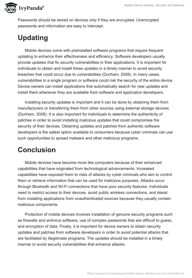 Mobile Device Attacks, Security and Defence. Page 5