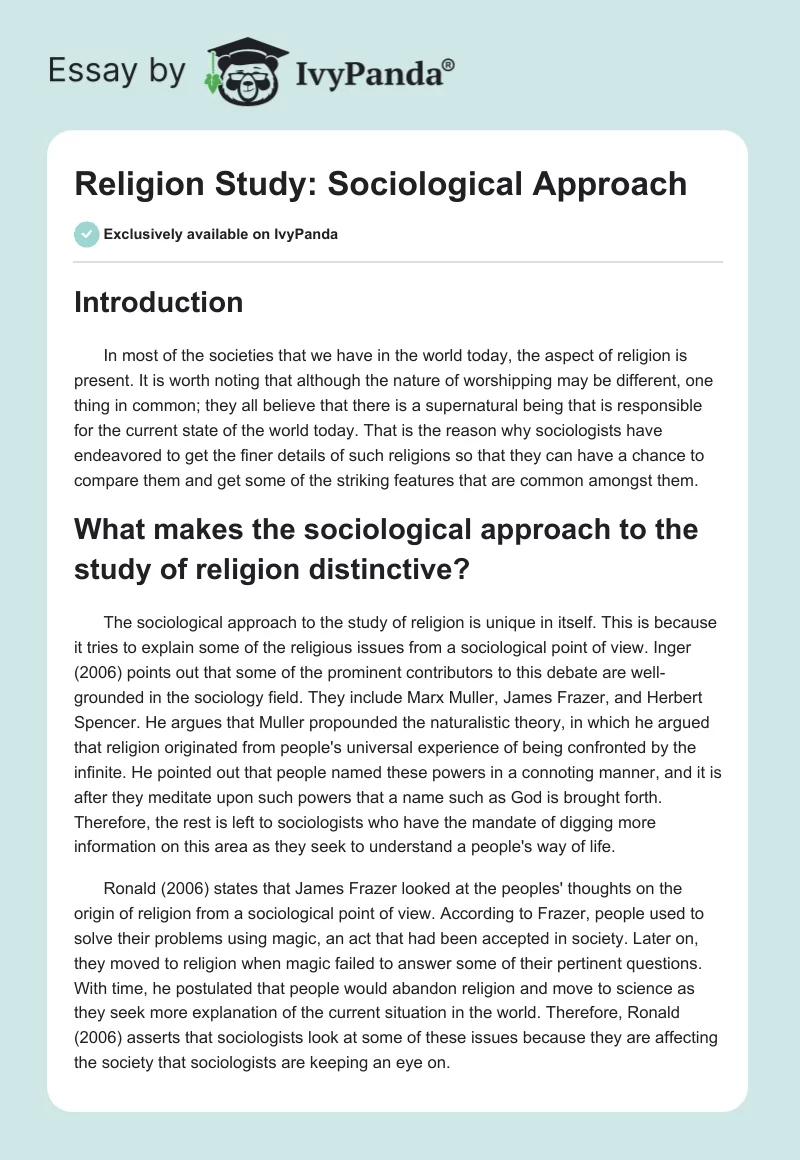 Religion Study: Sociological Approach. Page 1