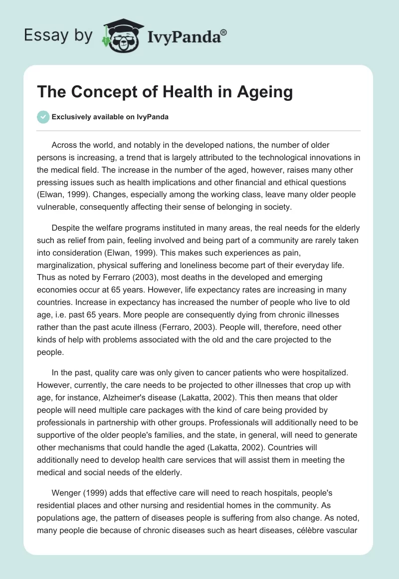 The Concept of Health in Ageing. Page 1