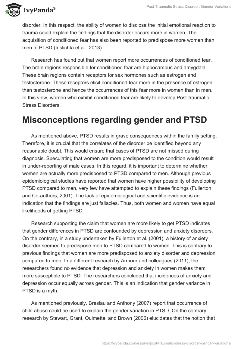 Post-Traumatic Stress Disorder: Gender Variations. Page 3