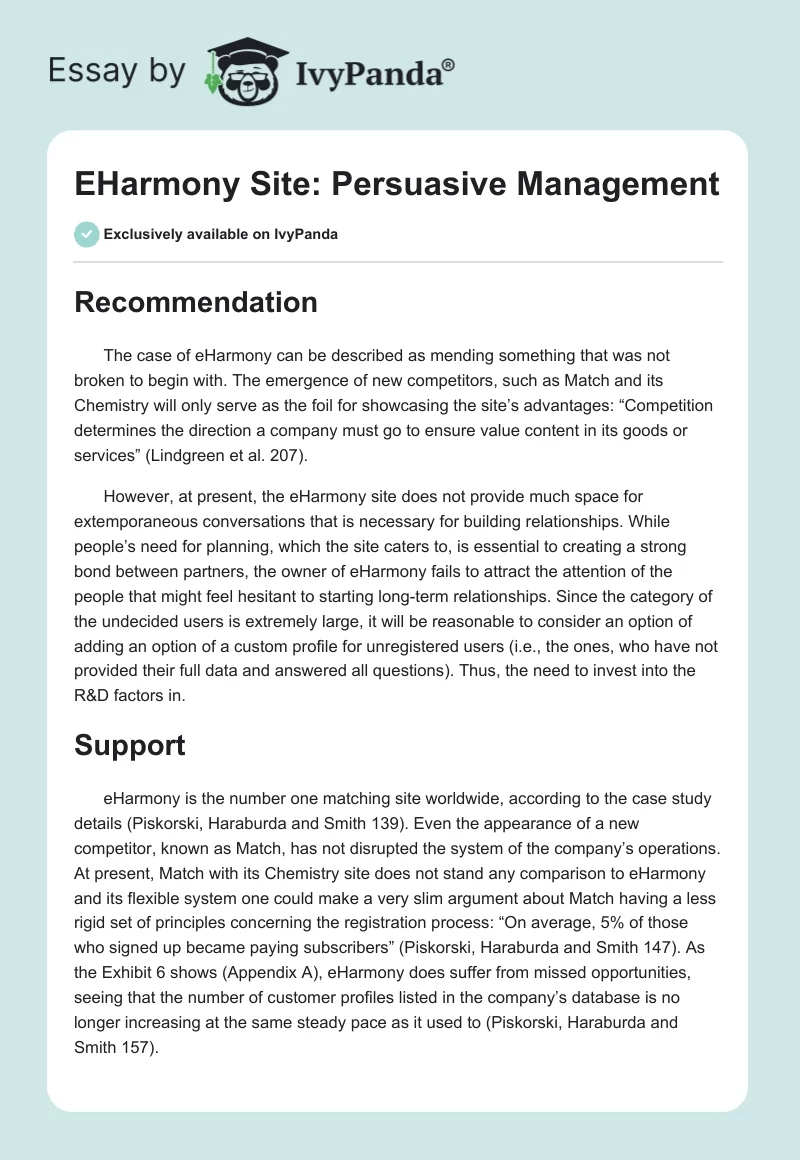 EHarmony Site: Persuasive Management. Page 1