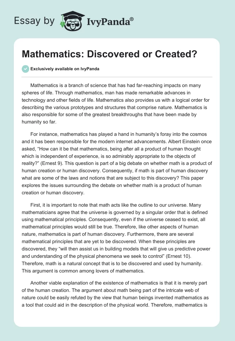 Mathematics: Discovered or Created?. Page 1