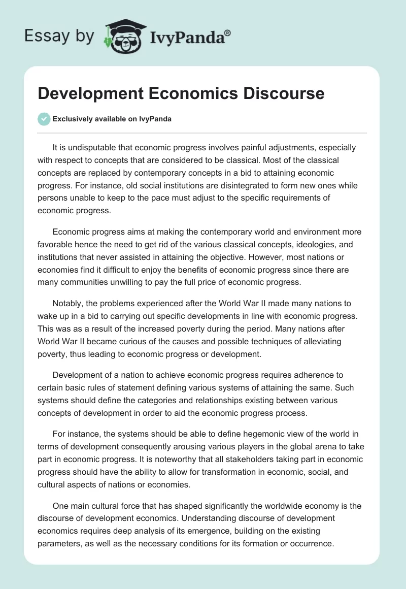 Development Economics Discourse. Page 1