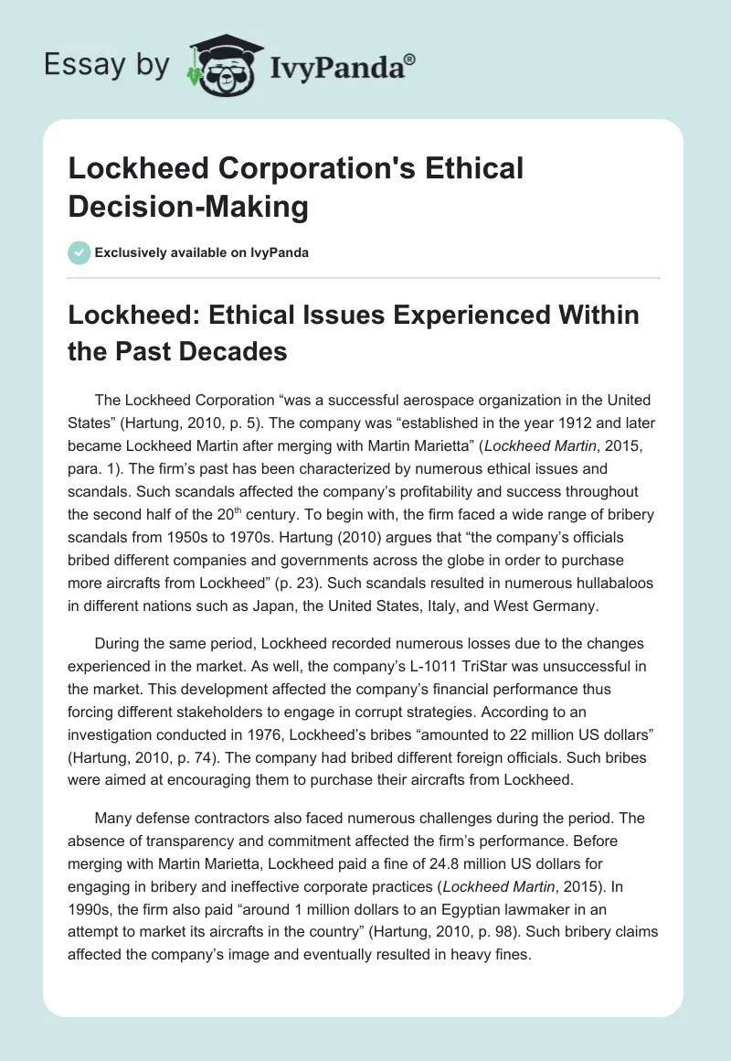 Lockheed Corporation's Ethical Decision-Making. Page 1