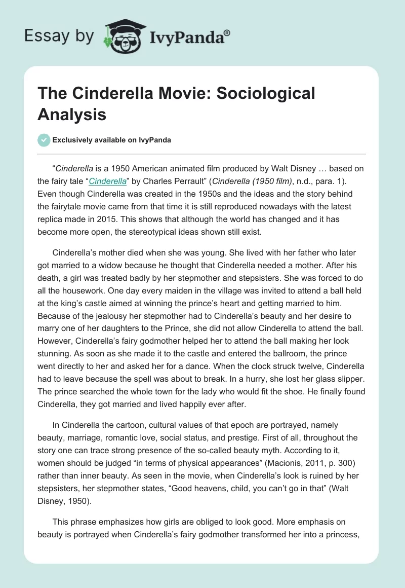 The Cinderella Movie: Sociological Analysis. Page 1
