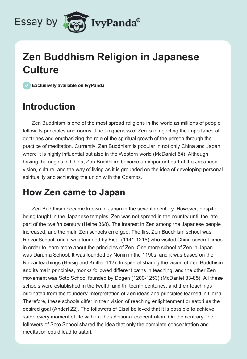 Zen Buddhism Religion in Japanese Culture. Page 1