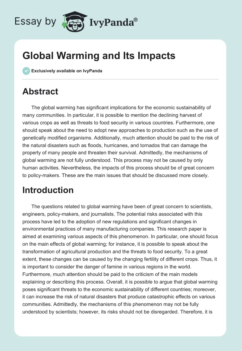 Global Warming and Its Impacts. Page 1