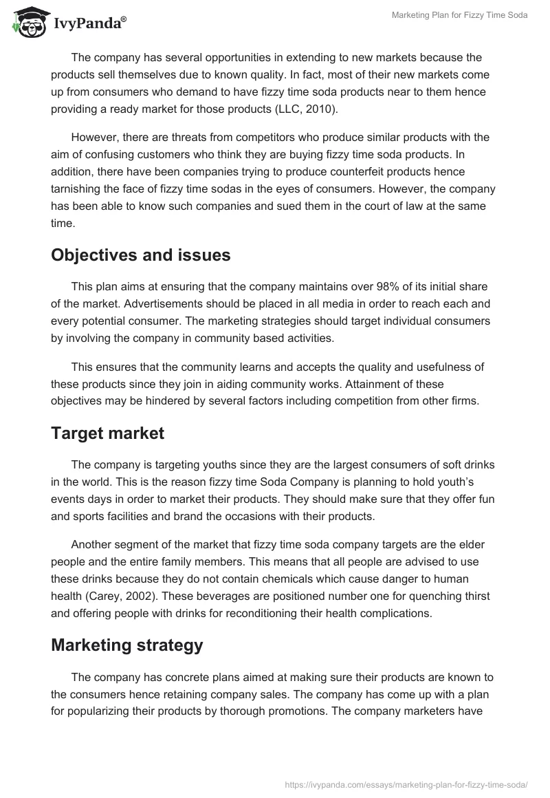 Marketing Plan for Fizzy Time Soda. Page 3